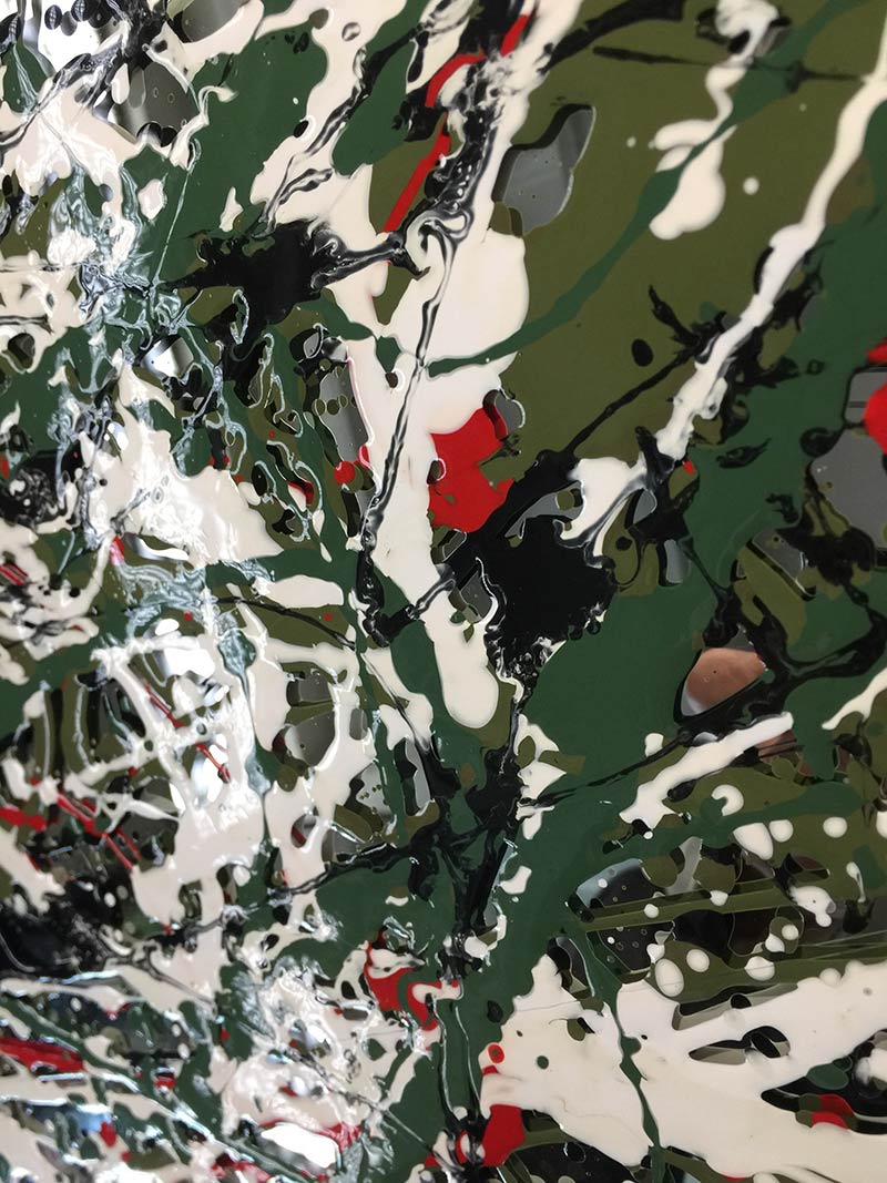 artist residency, Jackson Pollock, inspired, enamel drip painting, mirror painting, mirror art,