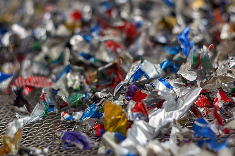 aluminium flakes waiting to be recycled in the artists studio