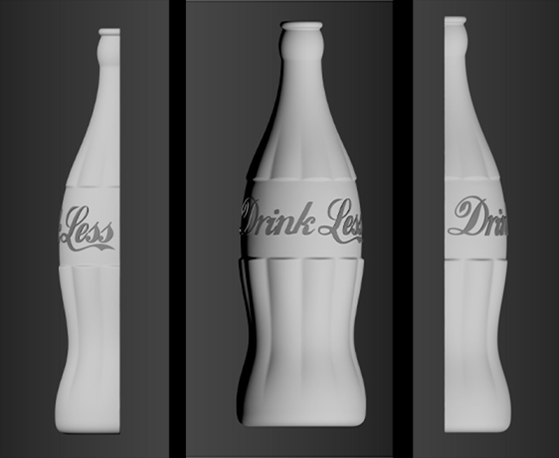 Coca Cola is the target here with a rebranded 3d render model of a classic coke glass bottle