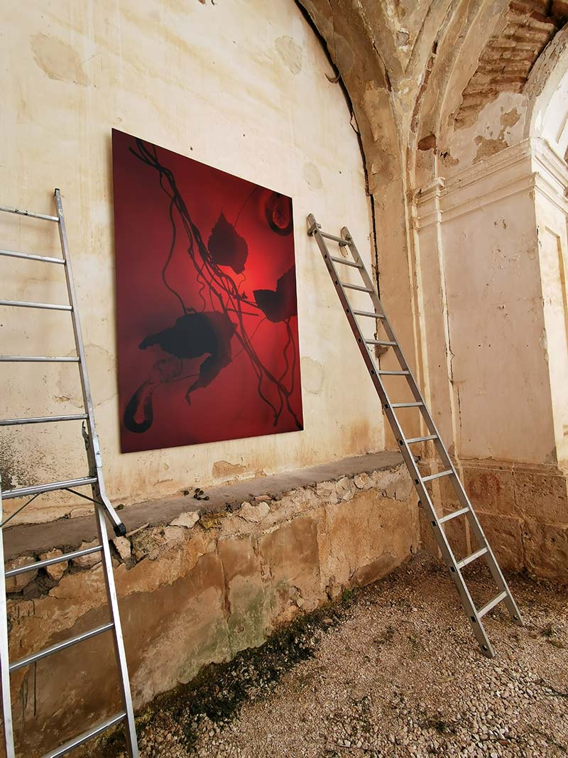 artwork installed at convento de los carmelitas budia artist design install hanging system large format photographic works on paper DiBond mounted prints