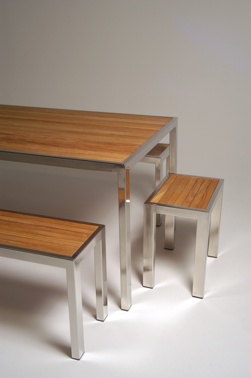 table bench seats and stools hand made in stainless steel and ironwood