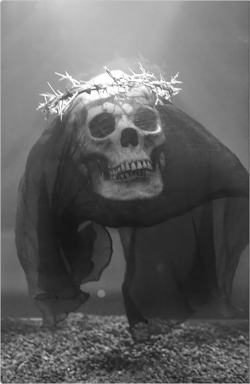 underwater skull in veil with crown of thorns Shakespeare ophelia underwater